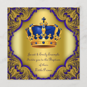 Prinz Taufkleid Royal Blau und Goldene Krone Einladung