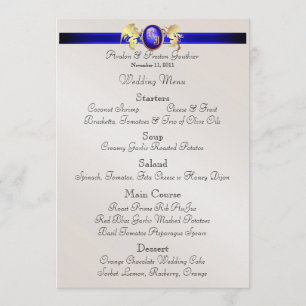 Prinz-u. Prinzessin-Blue Jewel Crest Wedding Menü Menükarte
