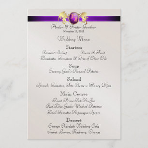 Prinz-u. Prinzessin-Purple Jewel Crest Wedding Menükarte