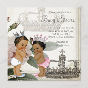 Prinz und Prinzessin ethnische Zwillinge Baby Show Einladung