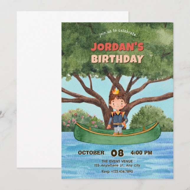 Prinz Wasserfarbe Einladung (Vorne/Hinten)