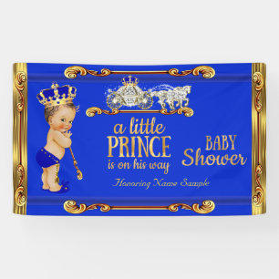 Prinzen-Baby-Party Blau Gold Kutsche Brünette Jung Banner