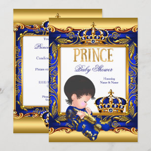 Prinzen-Baby-Party Blau Goldfolie Junge Einladung