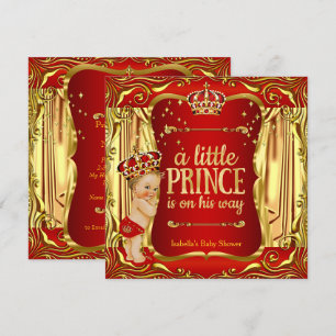Prinzen-Baby-Party Rot Gold Junge Blond Einladung