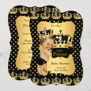 Prinzen-Baby-Party Schwarz Gold Punkte Brünette Einladung