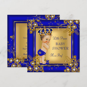 Prinzen-Jungen-Baby-Party Gold Blau Brünette Einladung