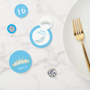 Prinzessin 16. Geburtstag auf türkisblau und weiß Konfetti