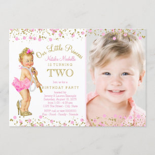 Prinzessin 2. Geburtstag Pink Gold Foto-Einladung Einladung