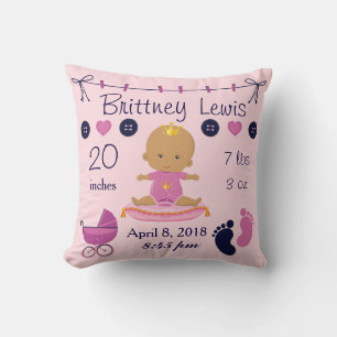 Prinzessin Afroamerikanische Babyzimmer Geburtssta Kissen