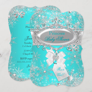 Prinzessin Baby Shower Aqua Blaues Winterwunderlan Einladung