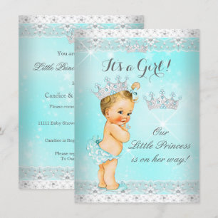 Prinzessin Baby Shower Aqua Spitze Tiara Blondes B Einladung