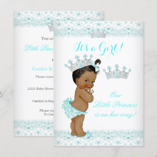Prinzessin Baby Shower Aqua Weiße Tiara Ethnisch Einladung