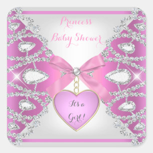 Prinzessin Baby Shower Diamanten Baby Mädchen Rosa Quadratischer Aufkleber