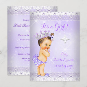Prinzessin Baby Shower Flieder Spitze Tiara Brünet Einladung