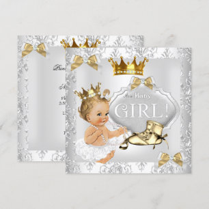 Prinzessin Baby Shower Gold Silber Damast Blond Einladung
