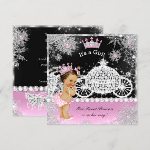 Prinzessin Baby Shower Kutsche Pink Schwarz Brünet Einladung