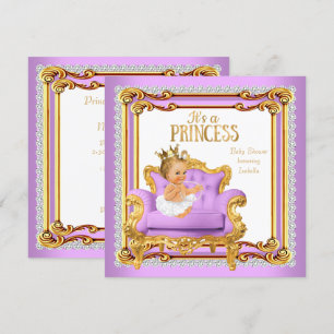 Prinzessin Baby Shower Lila Rosa Gold Stuhl Blond Einladung