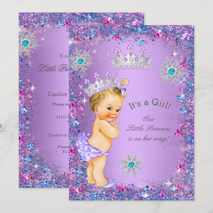 Prinzessin Baby Shower Lila Türkis Blau Rosa Blond Einladung