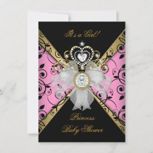Prinzessin Baby Shower Mädchen Damast Schwarz Rosa Einladung