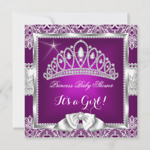 Prinzessin Baby Shower Mädchen Pflaume Pink Silber Einladung