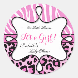 Prinzessin Baby Shower Mädchen Pink Leopard Zebra Runder Aufkleber