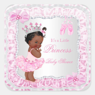Prinzessin Baby Shower Mädchen Rosa Ballerina Ethn Quadratischer Aufkleber