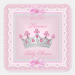 Prinzessin Baby Shower Mädchen Rosa Edelstein Silb Quadratischer Aufkleber