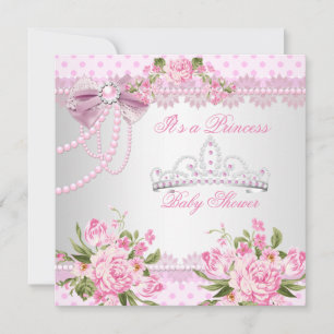 Prinzessin Baby Shower Mädchen Rosa Rose Perlen Sp Einladung