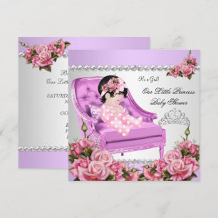 Prinzessin Baby Shower Mädchen Rosa Rosen Lavendel Einladung