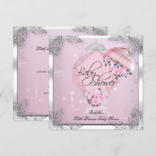 Prinzessin Baby Shower Mädchen Rosa Silber Rosen Einladung