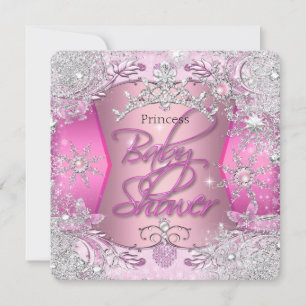 Prinzessin Baby Shower Mädchen Rosa Silber Schneef Einladung