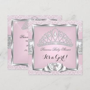 Prinzessin Baby Shower Mädchen Rosa Silber Spitze  Einladung