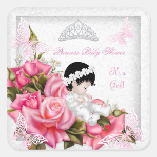 Prinzessin Baby Shower Mädchen Schmetterling Rosa Quadratischer Aufkleber