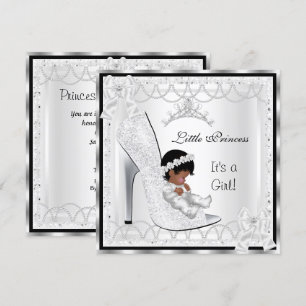Prinzessin Baby Shower Mädchen Silber Weiße Schuh  Einladung