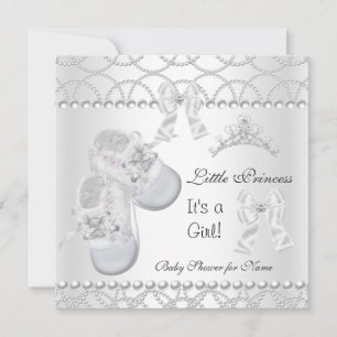 Prinzessin Baby Shower Mädchen Silber Weiße Schuhe Einladung
