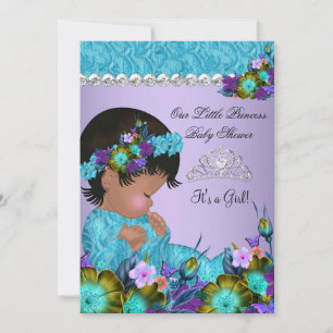 Prinzessin Baby Shower Mädchen Teal Blau Lila 2 Einladung