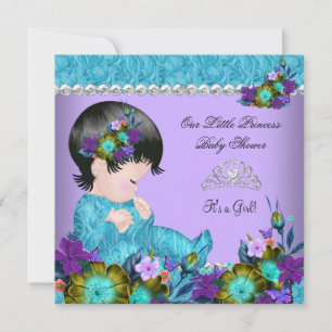 Prinzessin Baby Shower Mädchen Teal Blau Lila 2 Einladung