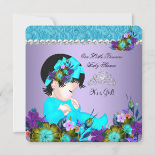 Prinzessin Baby Shower Mädchen Teal Blau Lila 3 Einladung