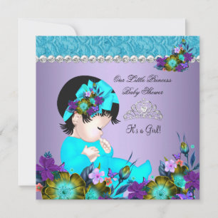 Prinzessin Baby Shower Mädchen Teal Blau Lila 3 Einladung