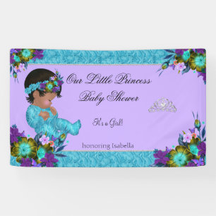 Prinzessin Baby Shower Mädchen Teal Blau Lila Ethn Banner