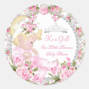 Prinzessin Baby Shower Mädchen Vintage Rose Floral Runder Aufkleber