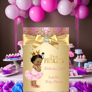 Prinzessin Baby Shower Pink Gold Ballerina Ethnisc Einladung