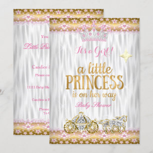 Prinzessin Baby Shower Pink Gold Weißer Wagen Einladung