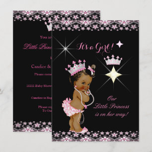 Prinzessin Baby Shower Pink Schwarze Tiara Ethnisc Einladung