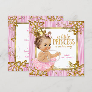 Prinzessin Baby Shower Pink Seidene Blumen Braune Einladung