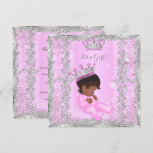 Prinzessin Baby Shower Pink Silber Afroamerikanisc Einladung