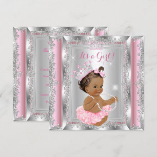 Prinzessin Baby Shower Pink Silber Tutu Brünett 2 Einladung