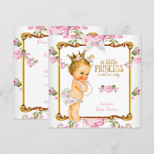 Prinzessin Baby Shower Pink Weiße Florale Blondes Einladung