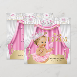 Prinzessin Baby Shower Pink Weißer Edelstein Gold Einladung