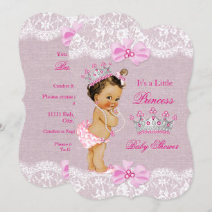 Prinzessin Baby Shower Pinkes Jute-Lace Brünett Einladung